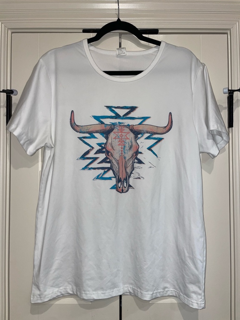 White Graphic Bull Skull Short-Sleeve T-Shirt